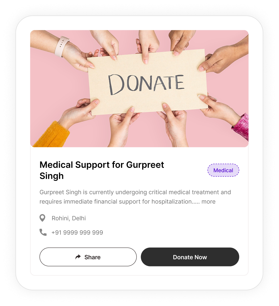 Medical Support for Gurpreet Singh donation campaign card